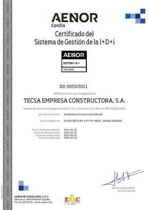 Certificado AENOR - Sistema de Gestión de la I+D+i