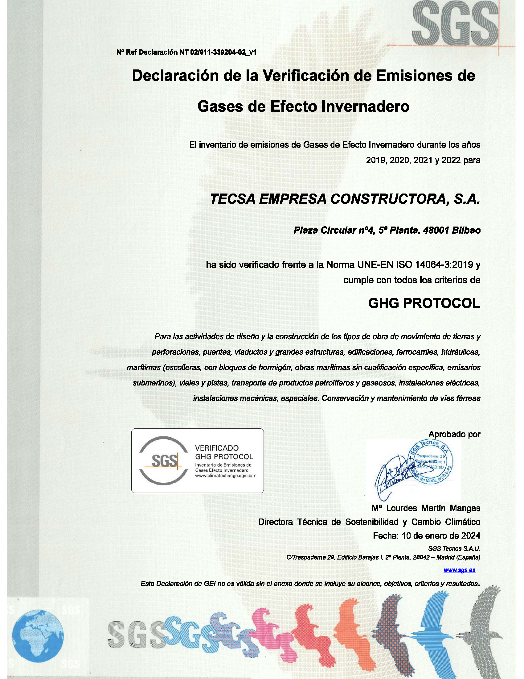 Certificado SGS - Gases de Efecto Invernadero